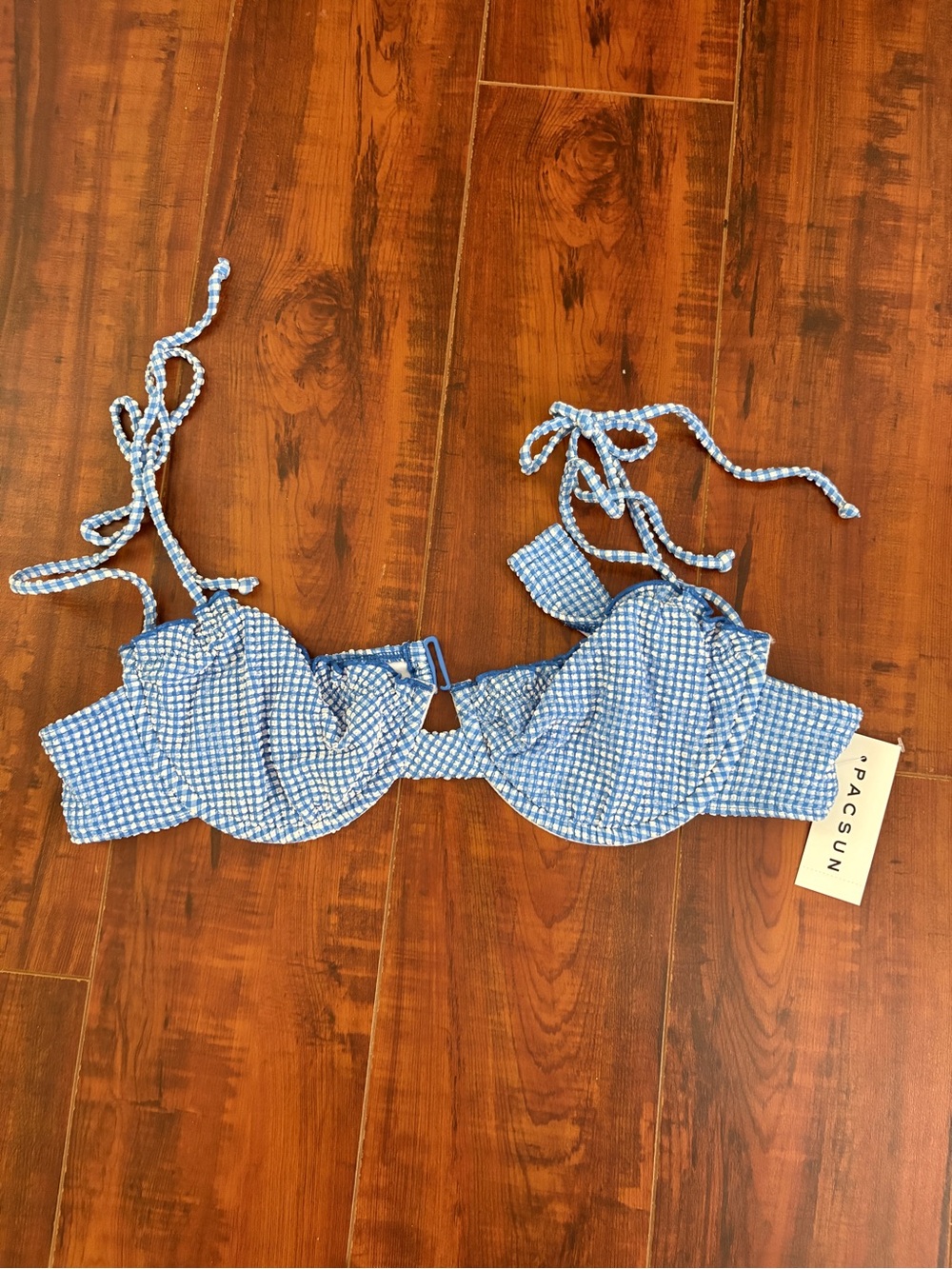 Blue Gia Gingham Textured Underwire Bikini Top